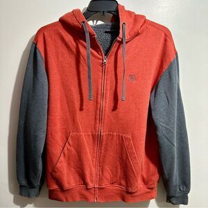 Volcom Men's Red and Gray Zip-Up Hoodie Sweatshirt